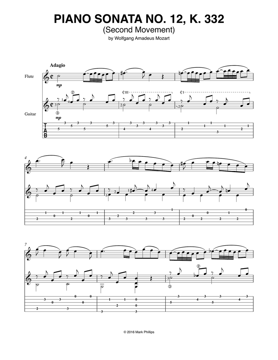 Piano Sonata No 12 (Second Movement), K. 332 Flute scores gallery preview page 1