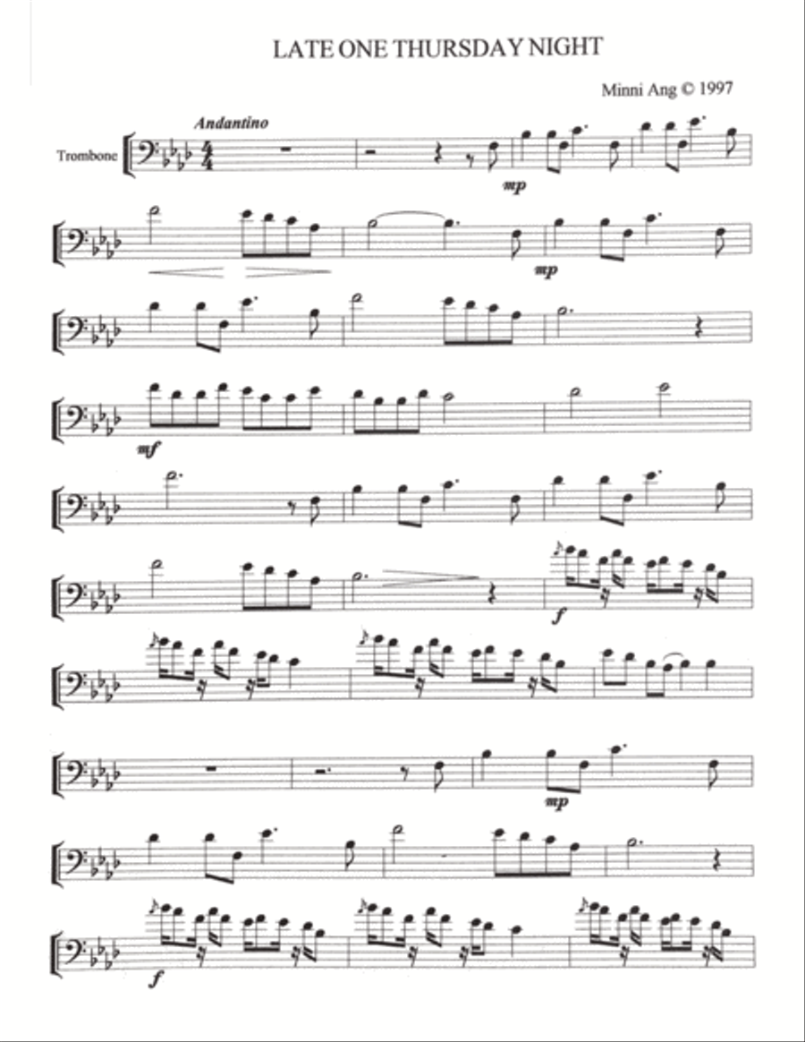 Late One Thursday Night Trombone Solo scores gallery preview page 1