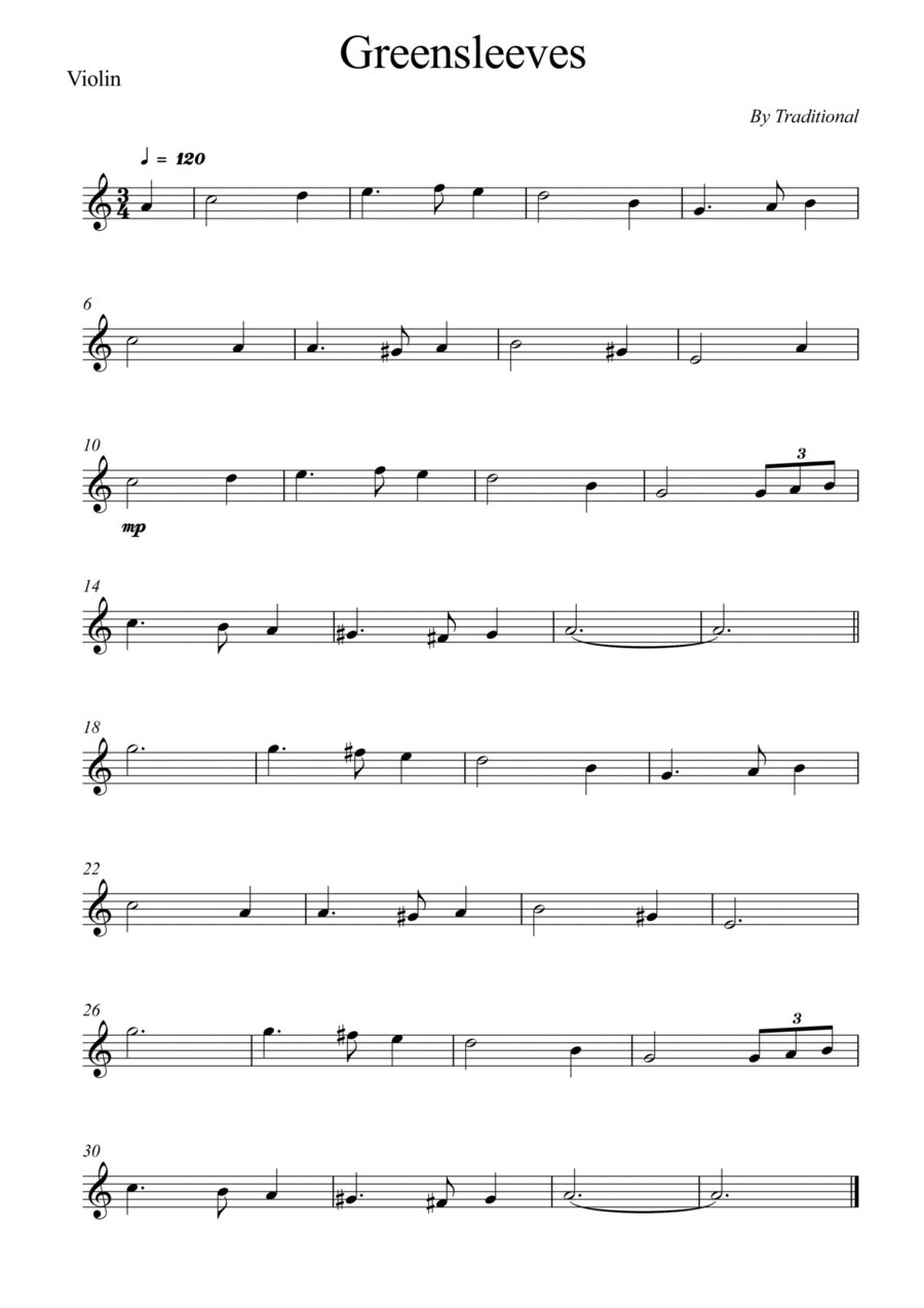 Greensleeves - Violin Violin Solo scores gallery preview page 1