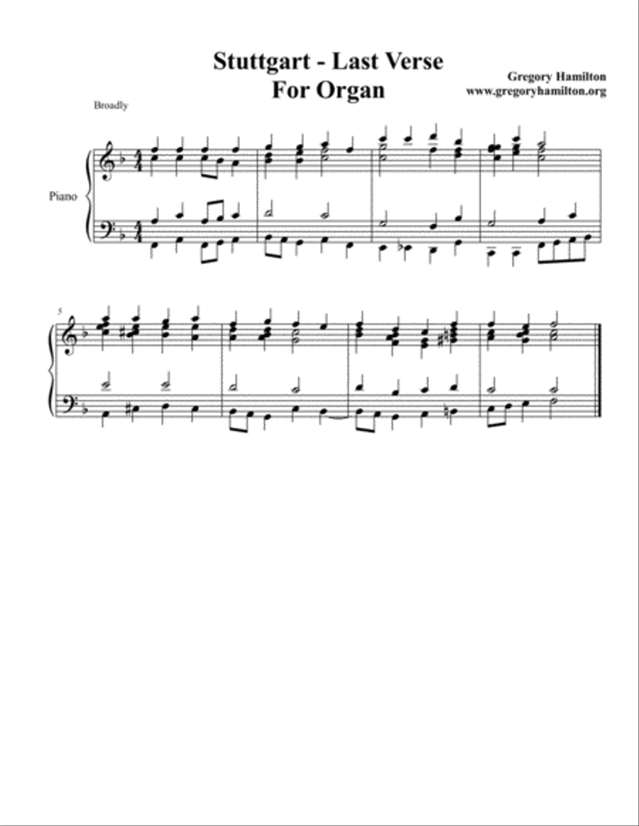 Stuttgart - Come Thou Long expected Jesus, Last Verse alternate Harmonization for Organ Organ Solo scores gallery preview page 1