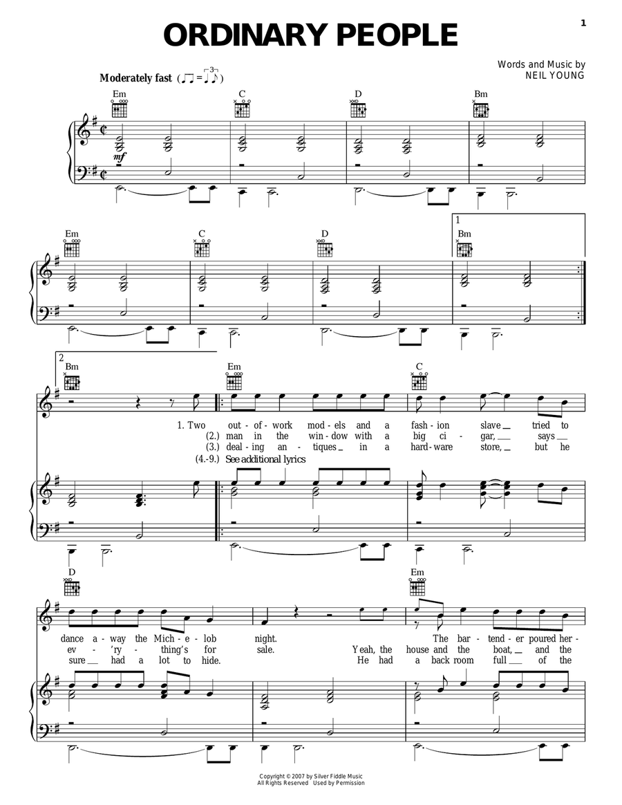 Ordinary People Piano, Vocal, Guitar scores gallery preview page 1