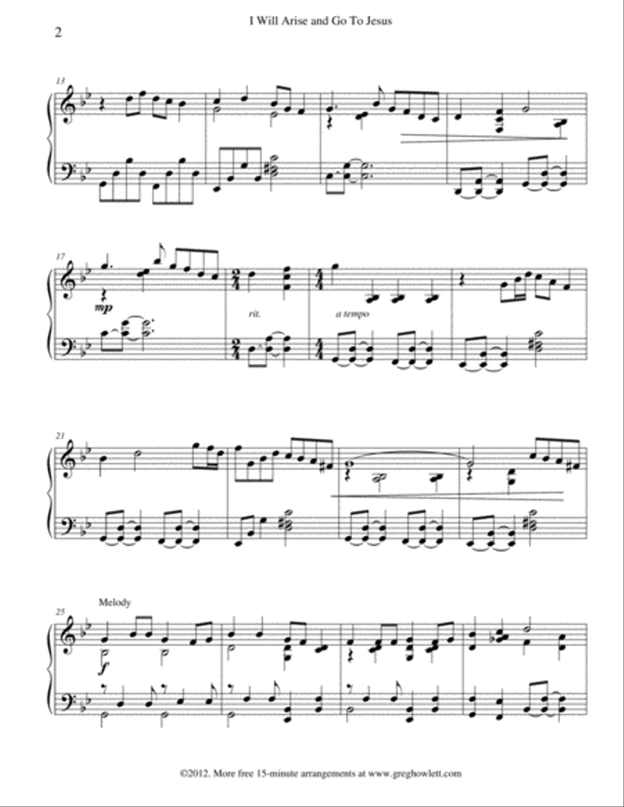 I Will Arise and Go To Jesus Piano Solo scores gallery preview page 2