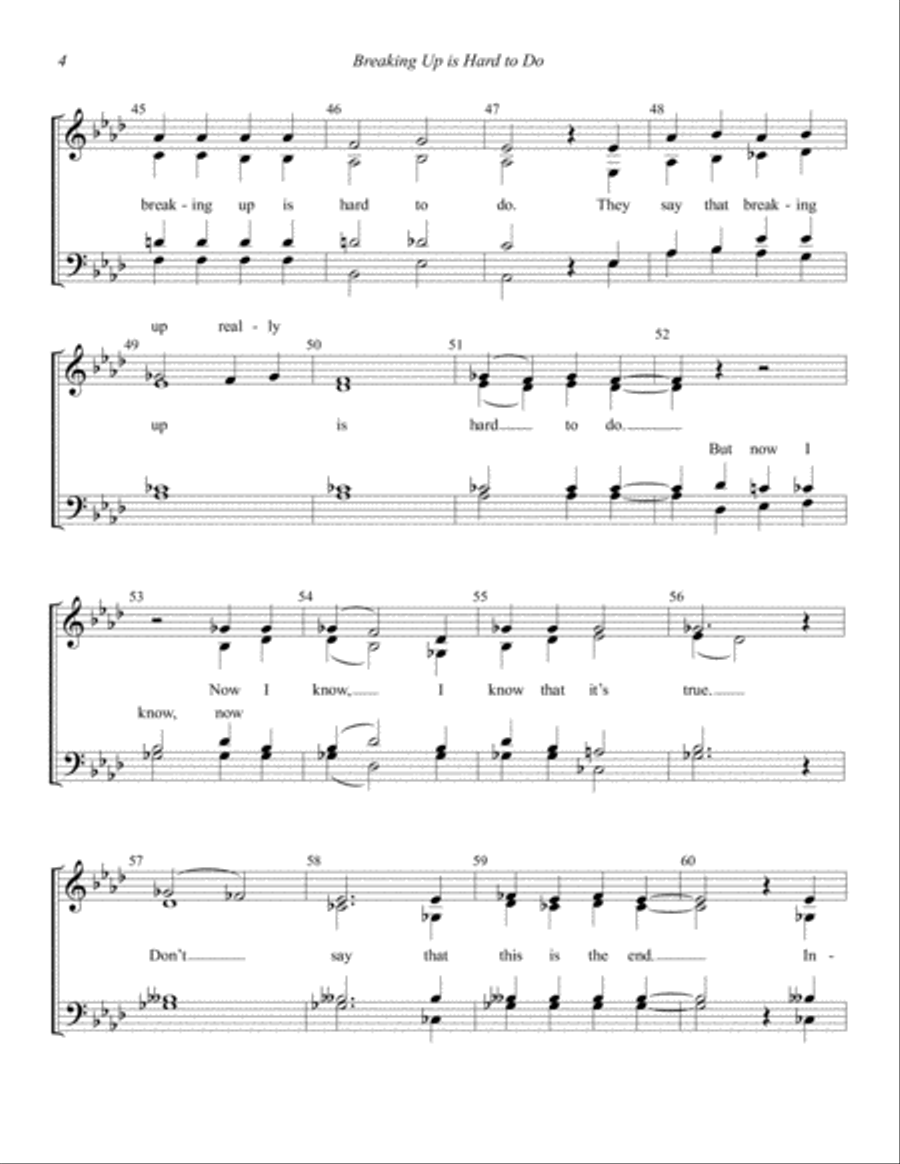 Breaking Up Is Hard To Do (arr. Tom Campbell) 4-Part scores gallery preview page 4