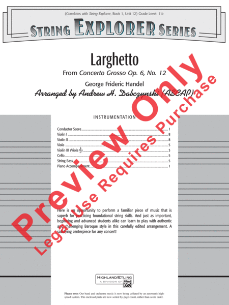 Larghetto (from Concerto Grosso Opus 6, No. 12) image number null