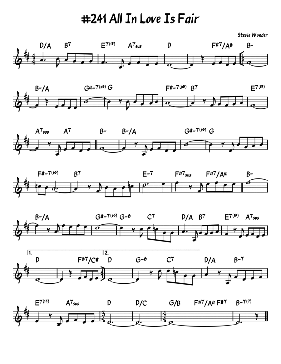 All In Love Is Fair Piano scores gallery preview page 1