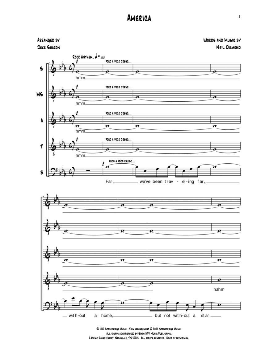 America (arr. Neil Diamond) SSATB scores gallery preview page 1