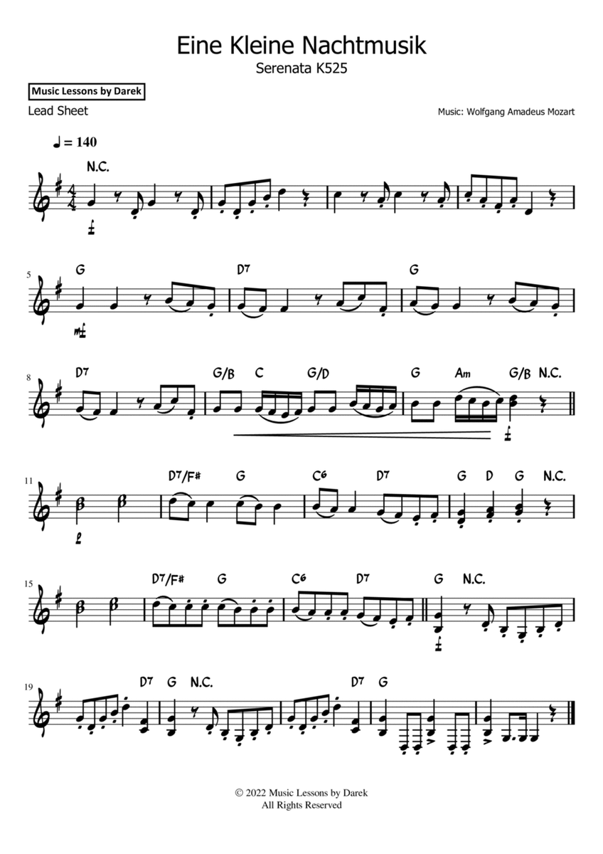 Eine Kleine Nachtmusik (LEAD SHEET) Serenata K525 [Wolfgang Amadeus Mozart] image number null