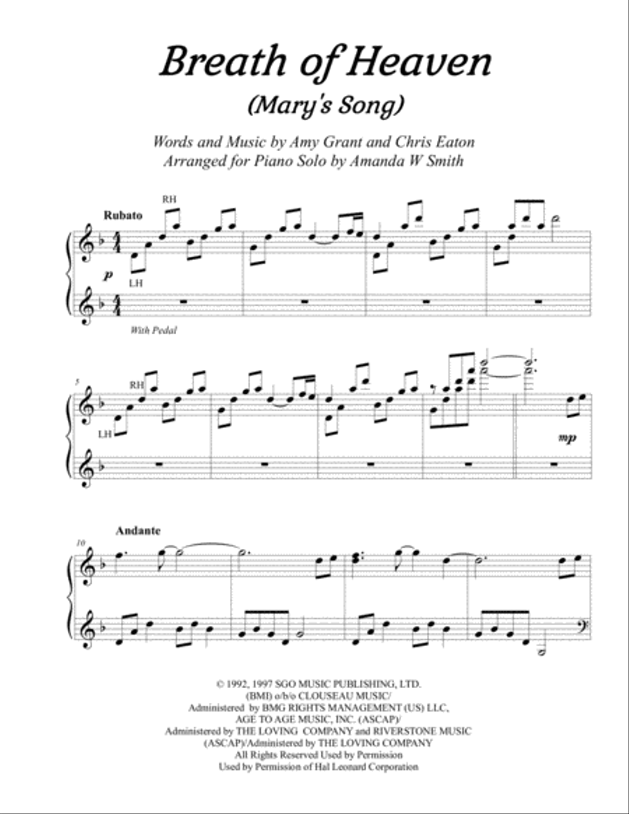 Breath Of Heaven (Mary's Song) Piano Solo scores gallery preview page 2