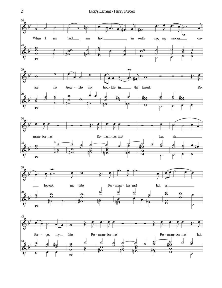 Dido's Lament - When I am laid in earth - arranged for soprano and guitar. Classical Guitar scores gallery preview page 2