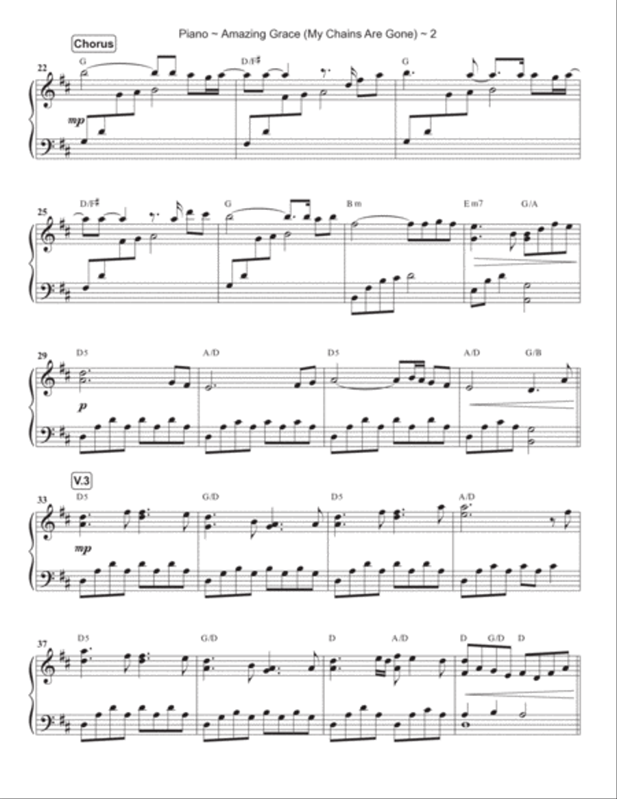 Amazing Grace (my Chains Are Gone) Piano Solo scores gallery preview page 3