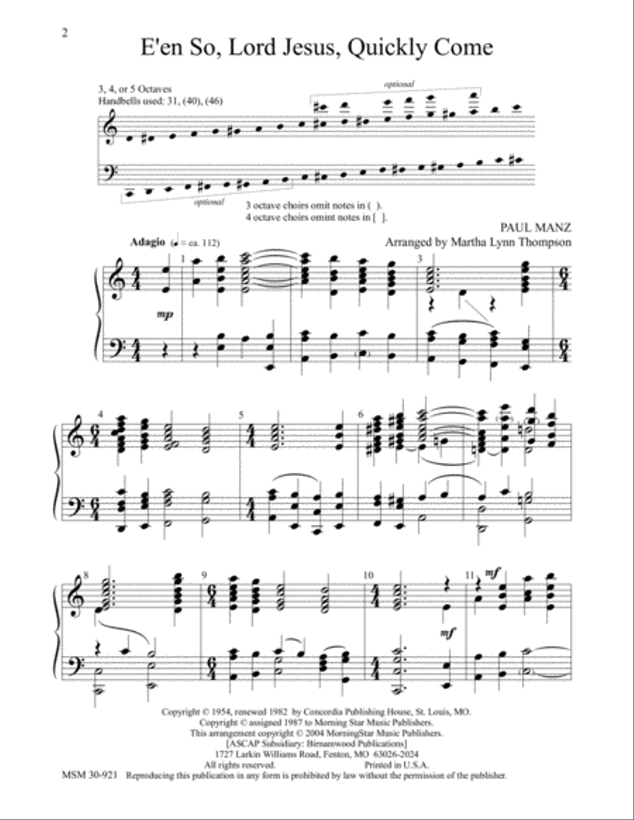 E'en So, Lord Jesus, Quickly Come Handbell Choir scores gallery preview page 2