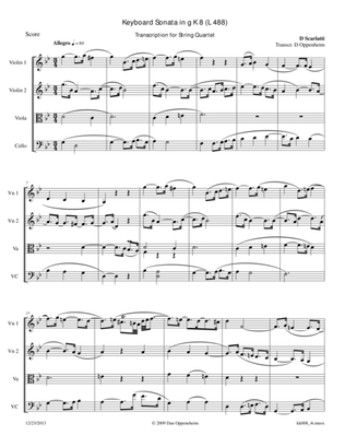 Scarlatti D: Sonata in g K 8 (L 488) arr. for String Quartet