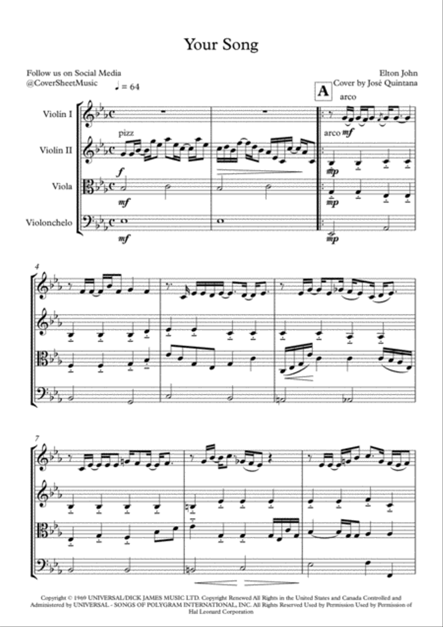 Your Song Your Song String Quartet scores gallery preview page 2
