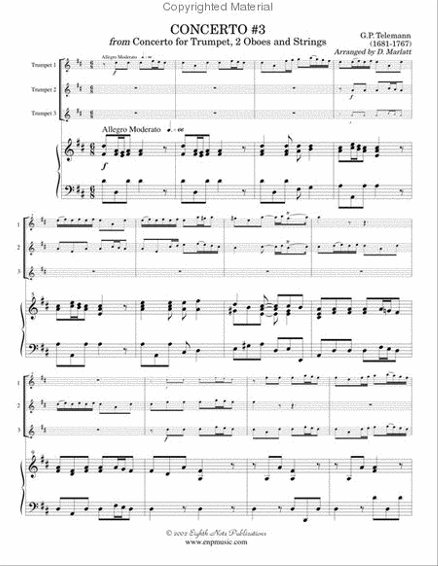 Concerto #3 for 3 Trumpets and Keyboard Trumpet Trio scores gallery preview page 2