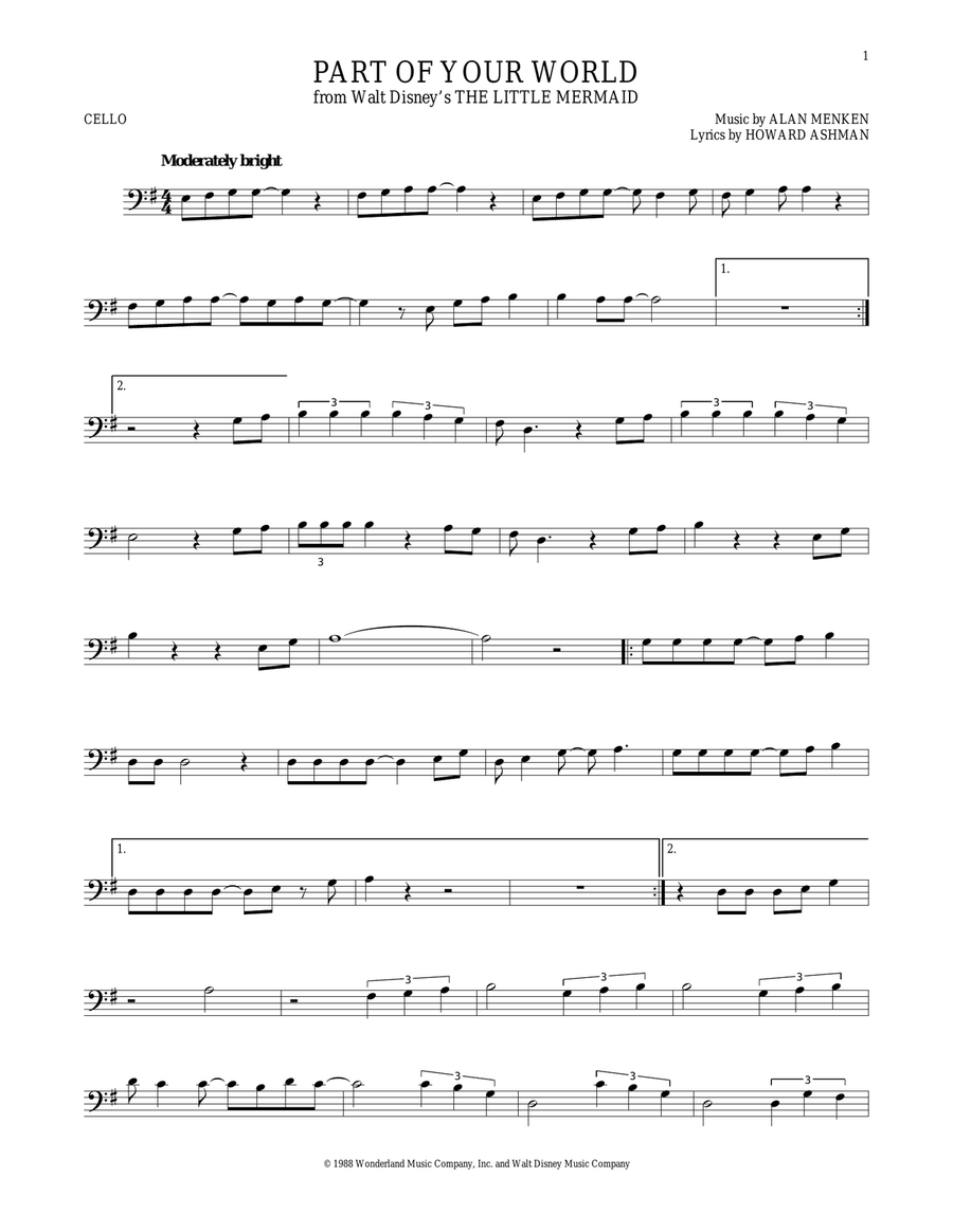 Part Of Your World (from The Little Mermaid) Cello Solo scores gallery preview page 1