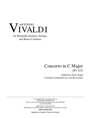 Book cover for Concerto for Mandoline, strings and basso RV 425