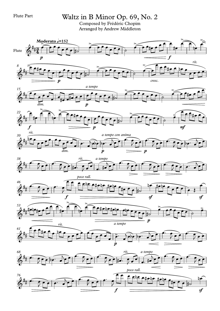 Waltz in B Minor Op. 69, No. 2 for Flute & Piano Flute Solo scores gallery preview page 1