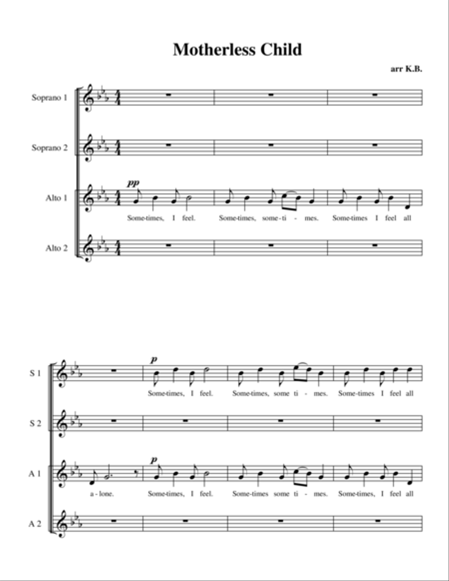 Motherless Child SSA scores gallery preview page 1