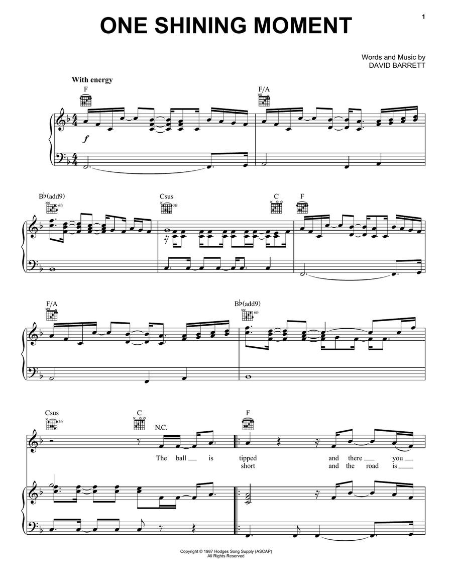 One Shining Moment (Theme from the CBS NCAA Championship Series) Piano, Vocal, Guitar scores gallery preview page 1