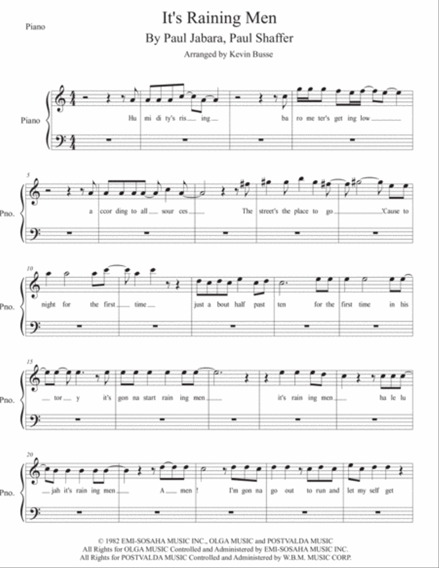 It's Raining Men Easy Piano scores gallery preview page 1