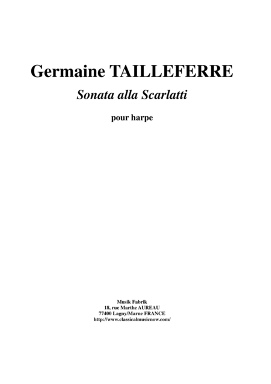 Germaine Tailleferre - Sonata Alla Scarlatti for harp Harp scores gallery preview page 1