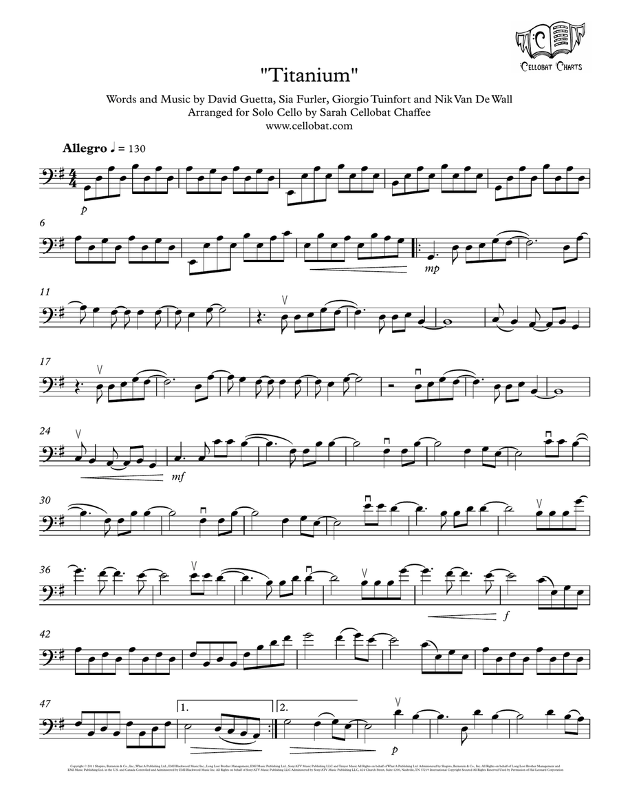 Titanium Cello Solo scores gallery preview page 1