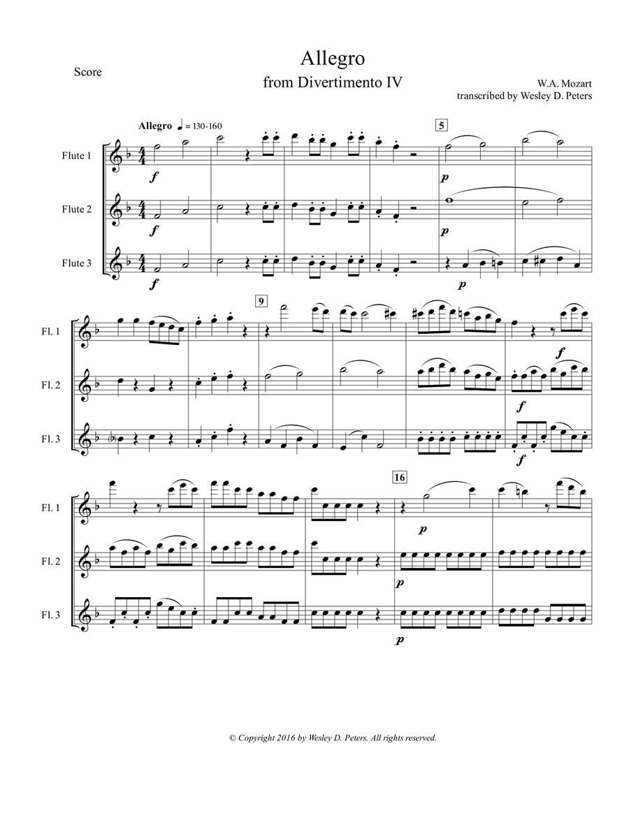 Allegro from Divertimento No. 4, K.229/439b Woodwind Trio scores gallery preview page 2