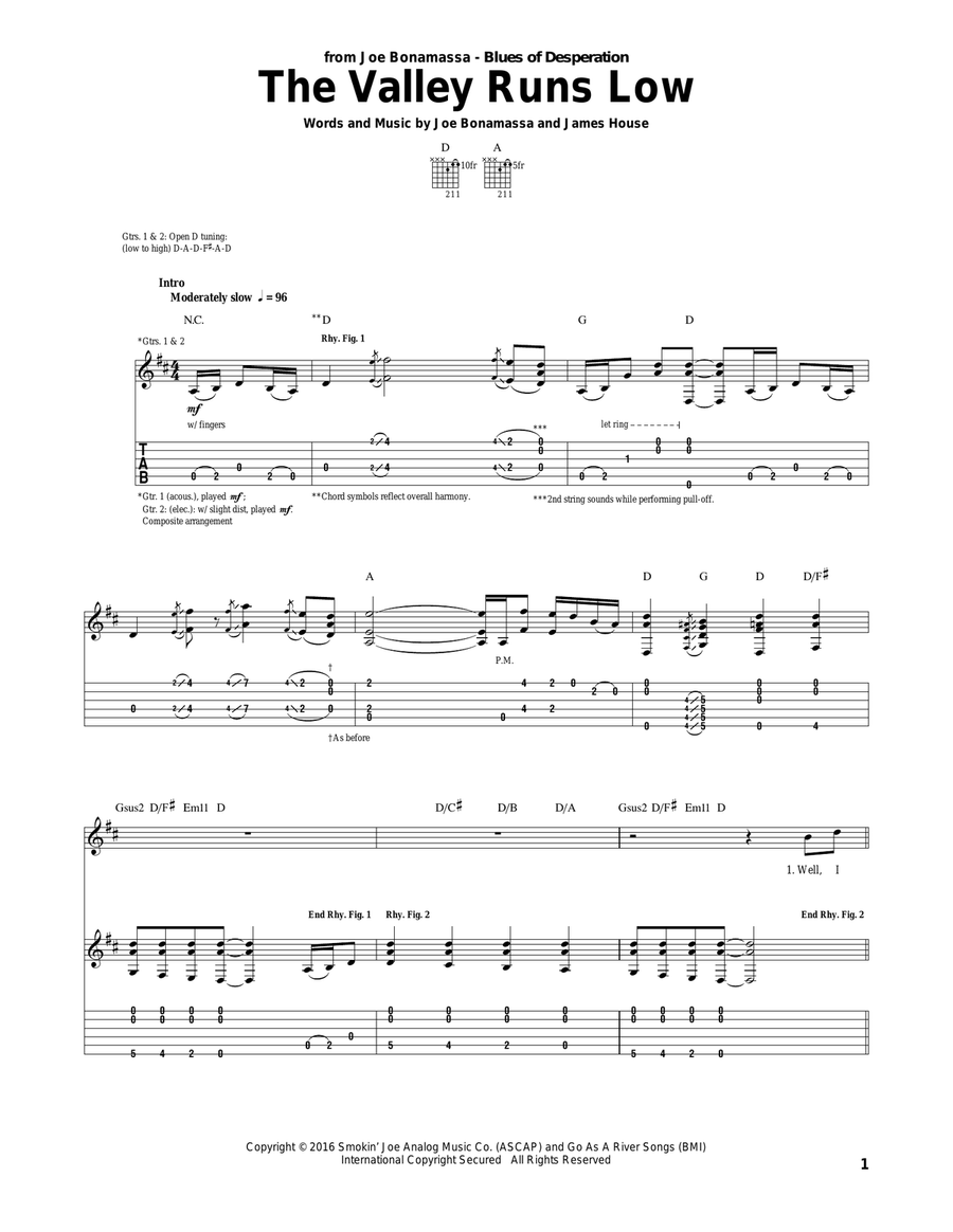 The Valley Runs Low Acoustic Guitar scores gallery preview page 1
