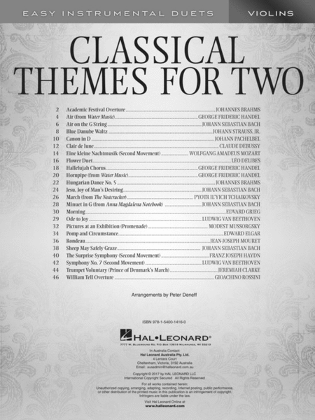 Classical Themes for Two Violins