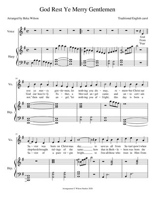 God Rest Ye Merry Gentlemen--vocal solo (treble clef) with harp accompaniment