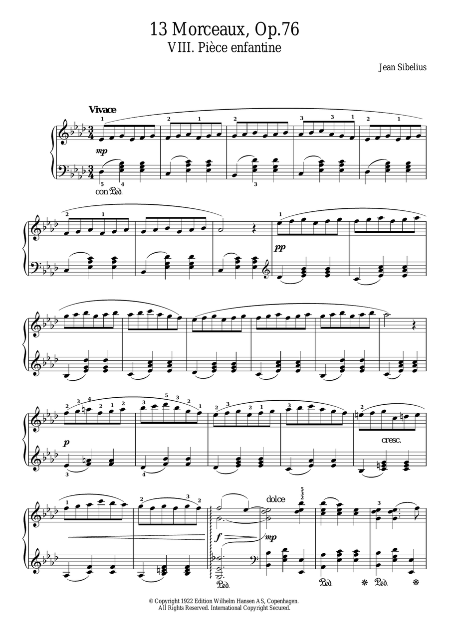13 Morceaux, Op.76 - VIII. Piece Enfantine Piano Solo scores gallery preview page 1