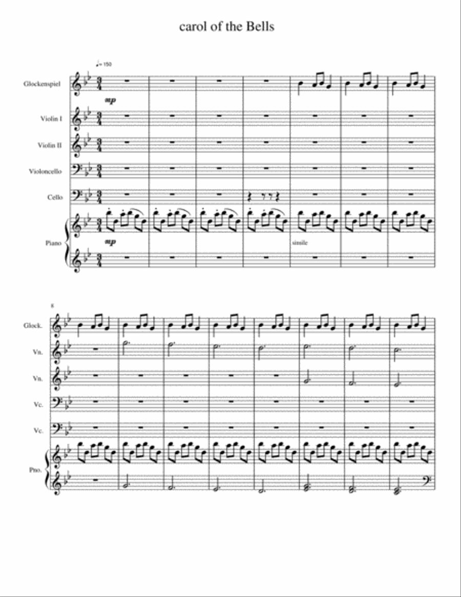 Carol of the Bells Piano Trio scores gallery preview page 1