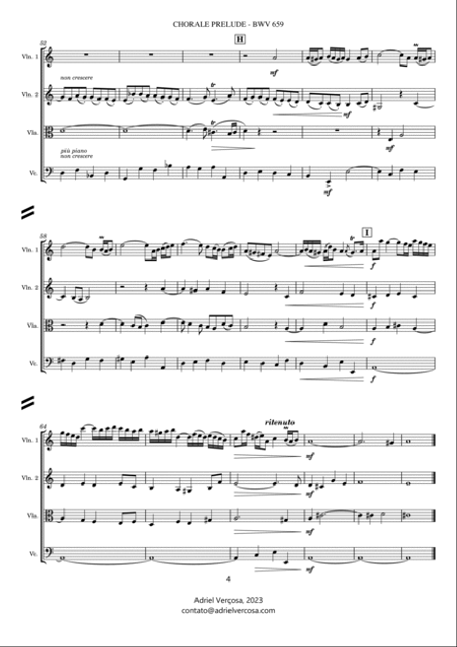 Nun komm' der Heiden Heiland - BWV 659 - Bach Chorale Prelude - String Quartet String Quartet scores gallery preview page 4
