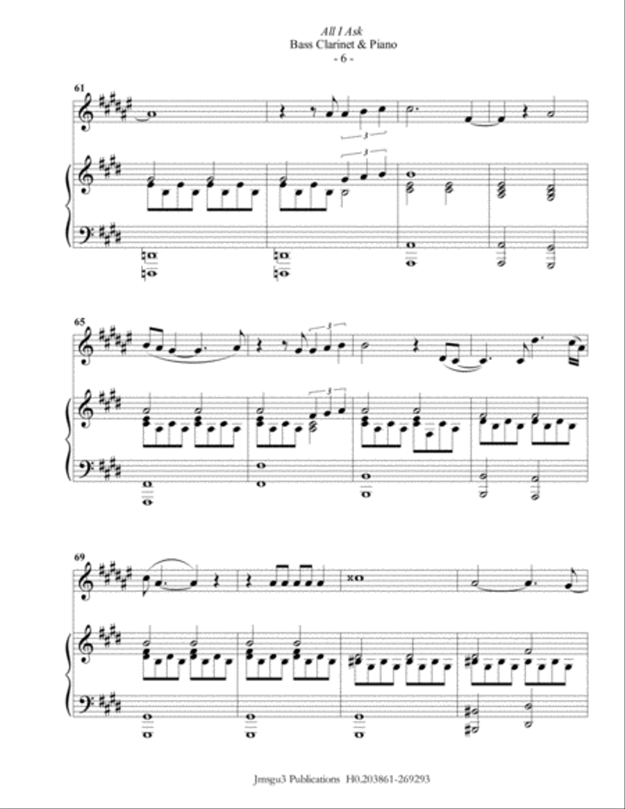All I Ask All I Ask Bass Clarinet scores gallery preview page 6