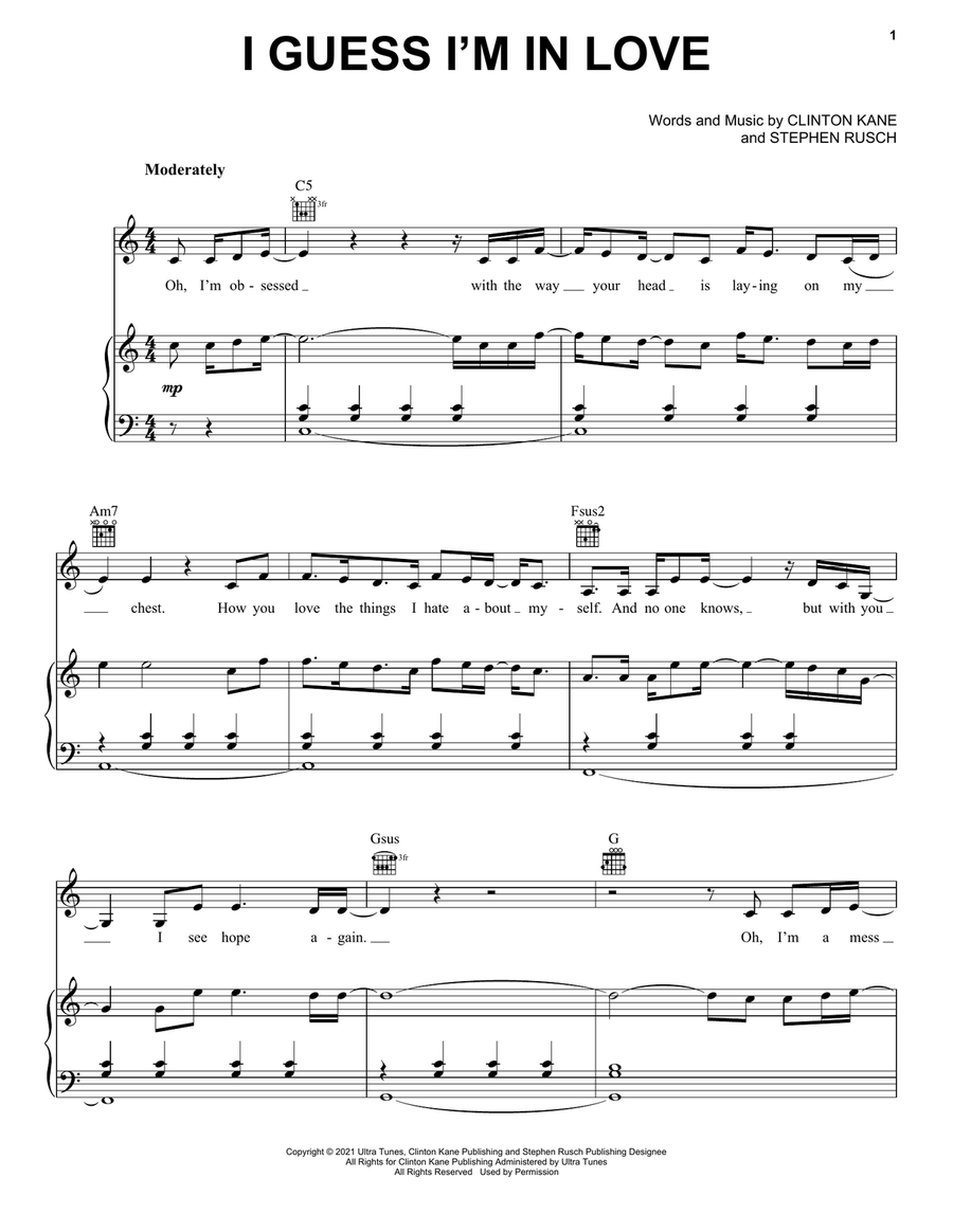 I Guess I'm In Love Piano, Vocal, Guitar scores gallery preview page 1