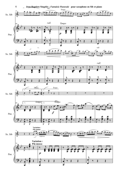 Jean-Baptiste Singelée: Fantaisie Pastorale, opus 56 pour saxophone soprano ou ténor en Sib et piano