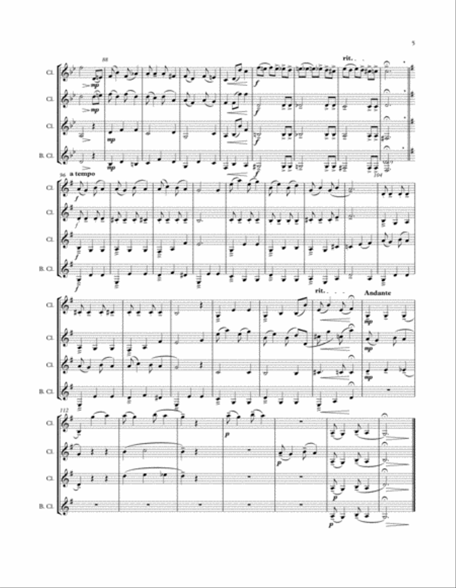 Joplin: Bethena Concert Waltz for Clarinet Quartet Clarinet Quartet scores gallery preview page 5