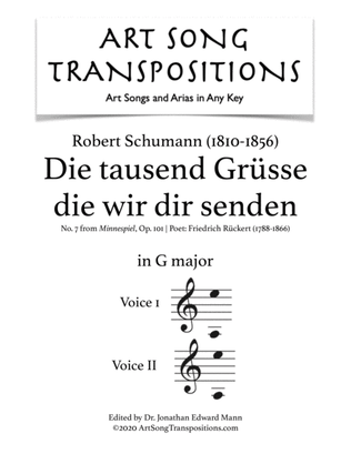 Book cover for SCHUMANN: Die tausend Grüsse die wir dir senden, Op. 101 no. 7 (transposed to G major)