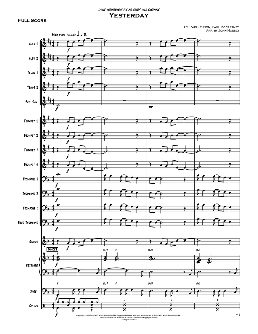 Yesterday Jazz Ensemble scores gallery preview page 1
