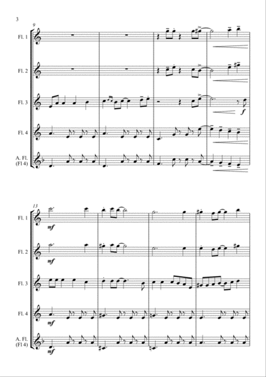 Johnny Swings On Home (When Johnny Comes Marching Home) - for Flute Quartet Flute Quartet scores gallery preview page 4