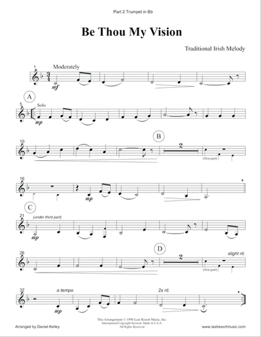 Be Thou My Vision for Brass Quartet (Trumpets, French Horn, Trombone & Bass Trombone or Tuba) with o Brass Quartet scores gallery preview page 4