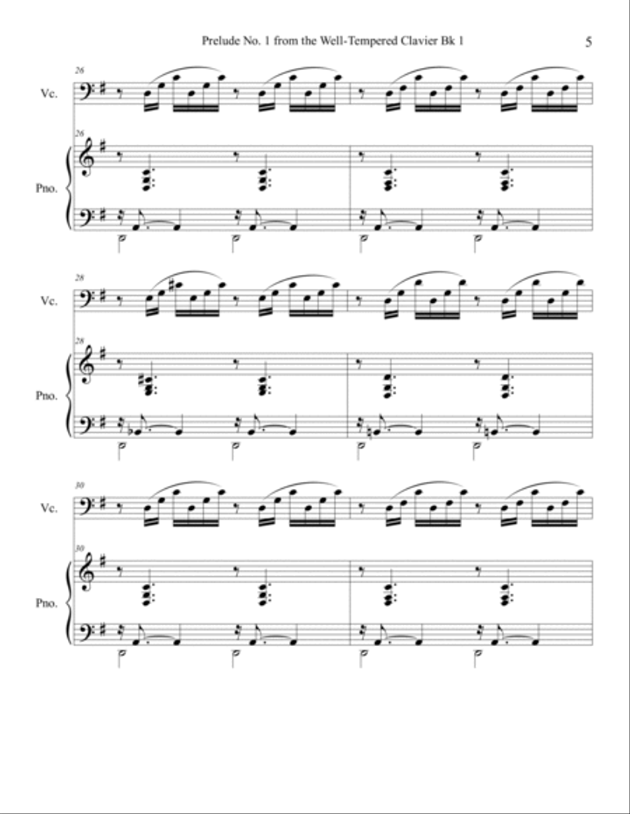 Prelude No.1 from The Well-Tempered Clavier Book 1 BWV 846 (Cello Solo) with piano accompaniment Piano scores gallery preview page 5