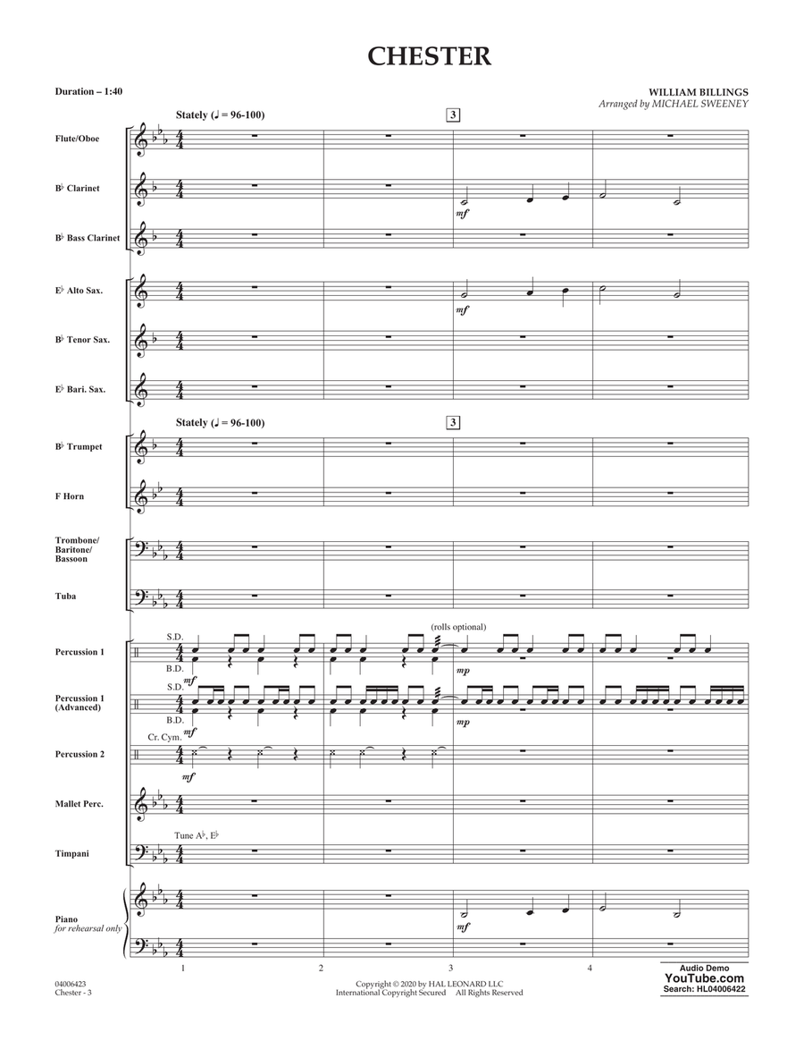 Chester (arr. Michael Sweeney) - Conductor Score (Full Score) Concert Band scores gallery preview page 2