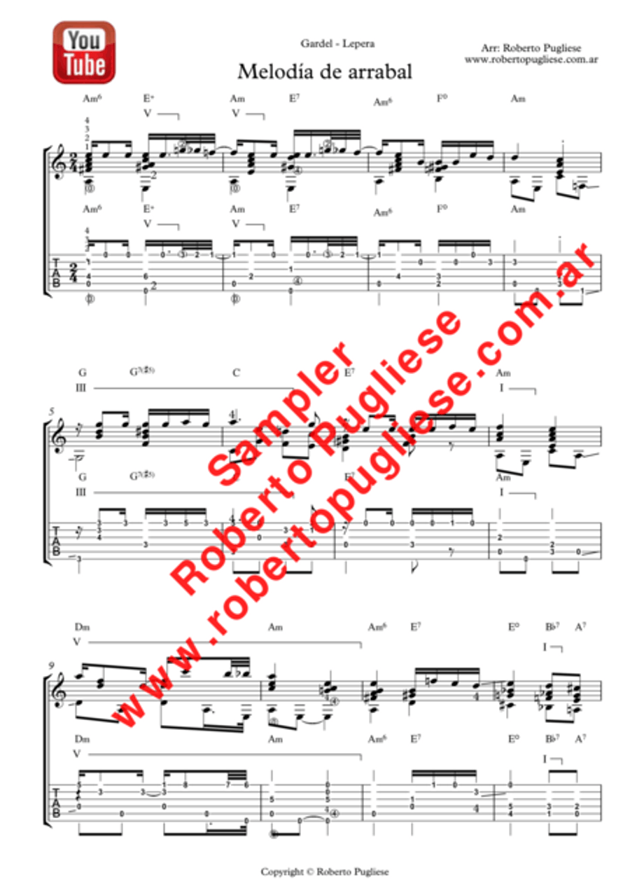 Melodia de arrabal - tango guitar by Roberto Pugliese Classical Guitar scores gallery preview page 4