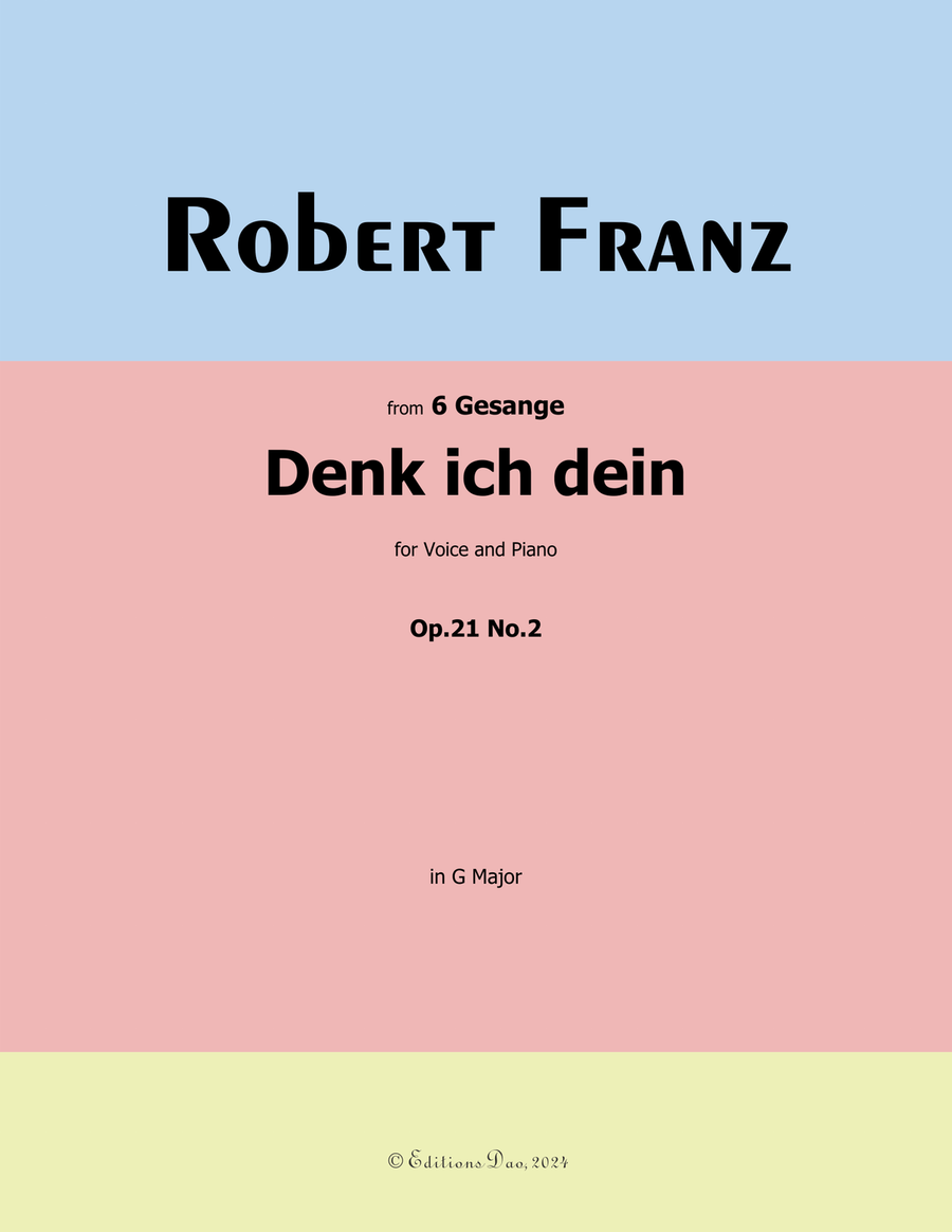 Denk ich dein, by Robert Franz, in G Major Voice scores gallery preview page 1