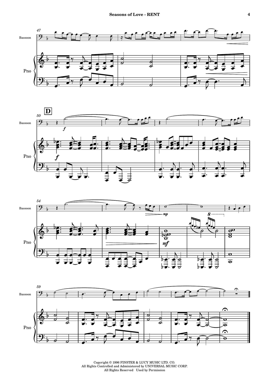 Seasons Of Love Bassoon scores gallery preview page 5