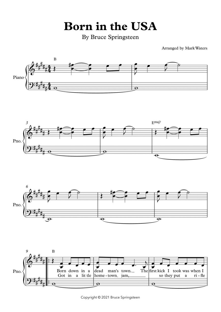 Born In The Usa Born In The Usa Piano, Vocal, Guitar scores gallery preview page 1