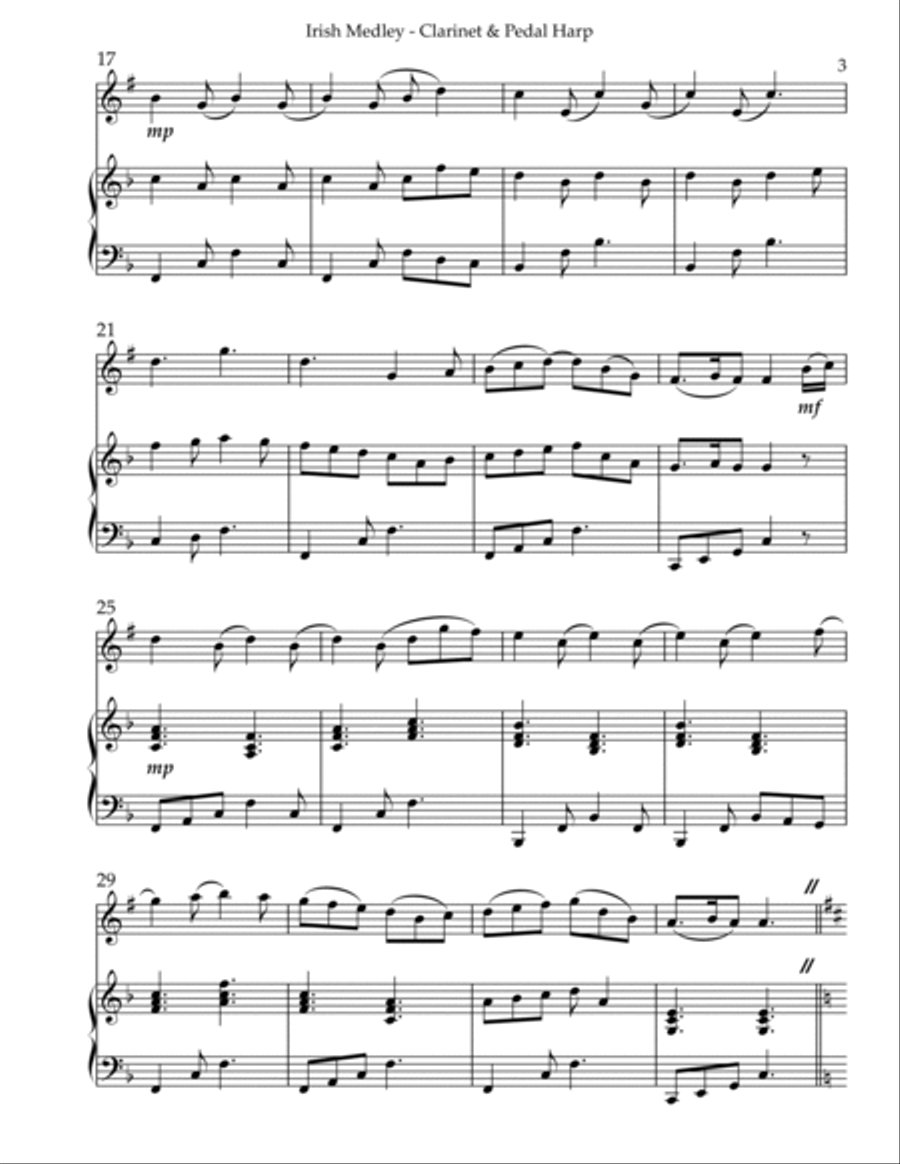 Irish Medley, Duet for Bb Clarinet & Pedal Harp B-Flat Clarinet scores gallery preview page 3