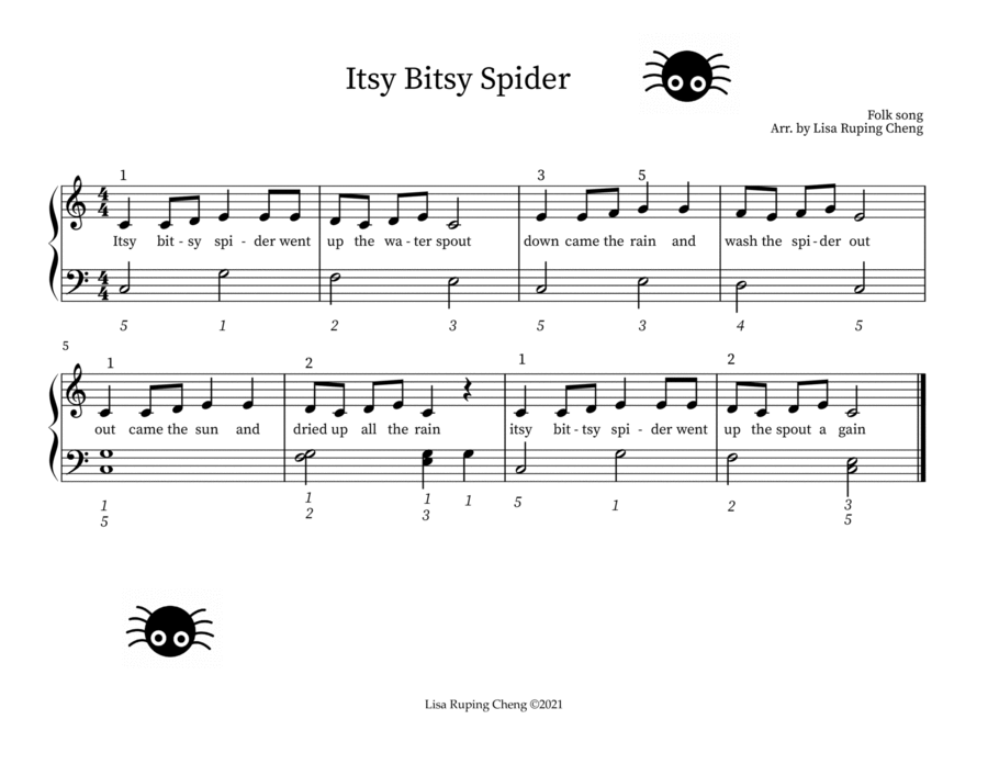 Itsy Bitsy Spider for young beginners piano Easy Piano scores gallery preview page 1