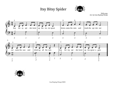 Itsy Bitsy Spider for young beginners piano image number null